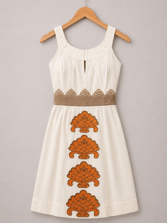 Floreat Dresses & Skirts - Floreat Anthropologie Vintage Cream Art Nouveau Appliqué Midi Dress Size 4